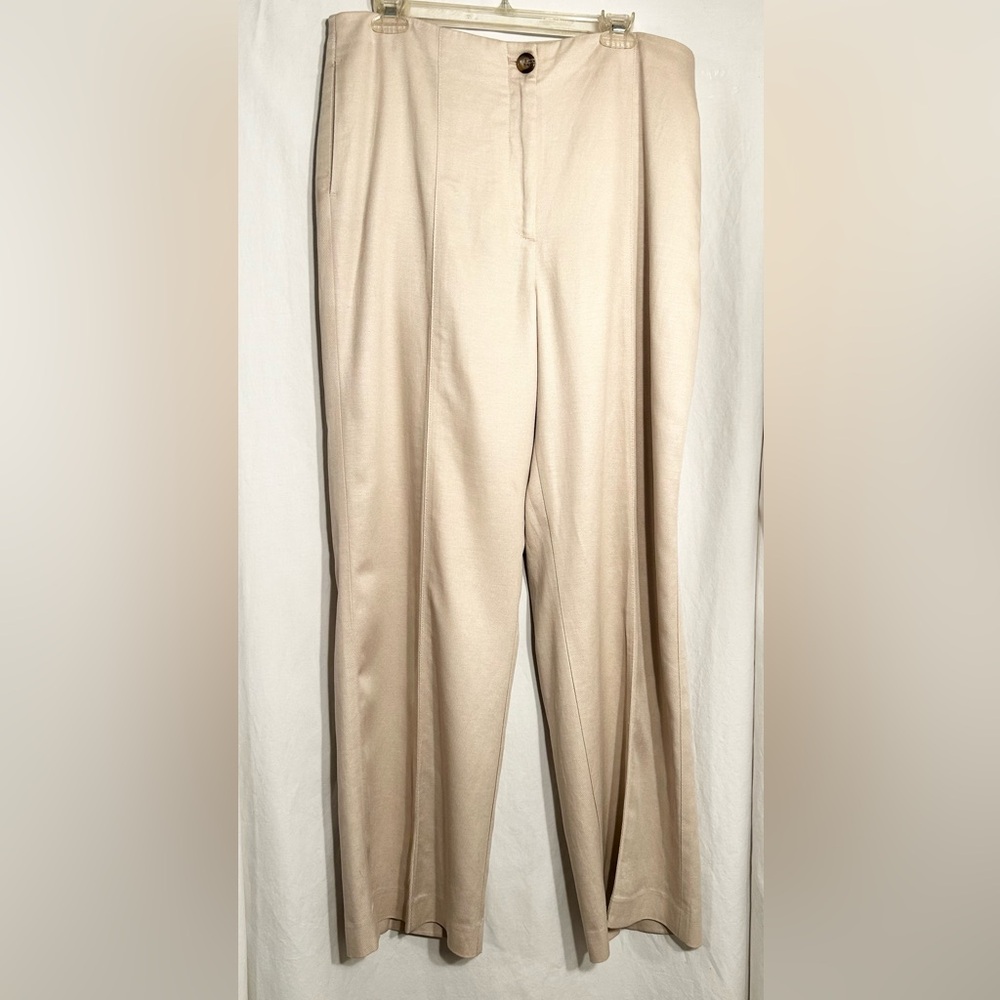 WOMENS SIZE 14 BEIGE TAN ANN TAYLOR LINEN BLEND LINED HIGH WAISTED DRESS PANTS